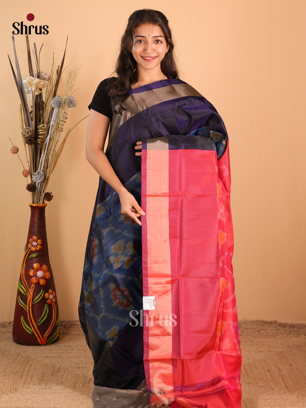 Blue & Maroon - Semi uppada  Saree - Shop on Shrus.com