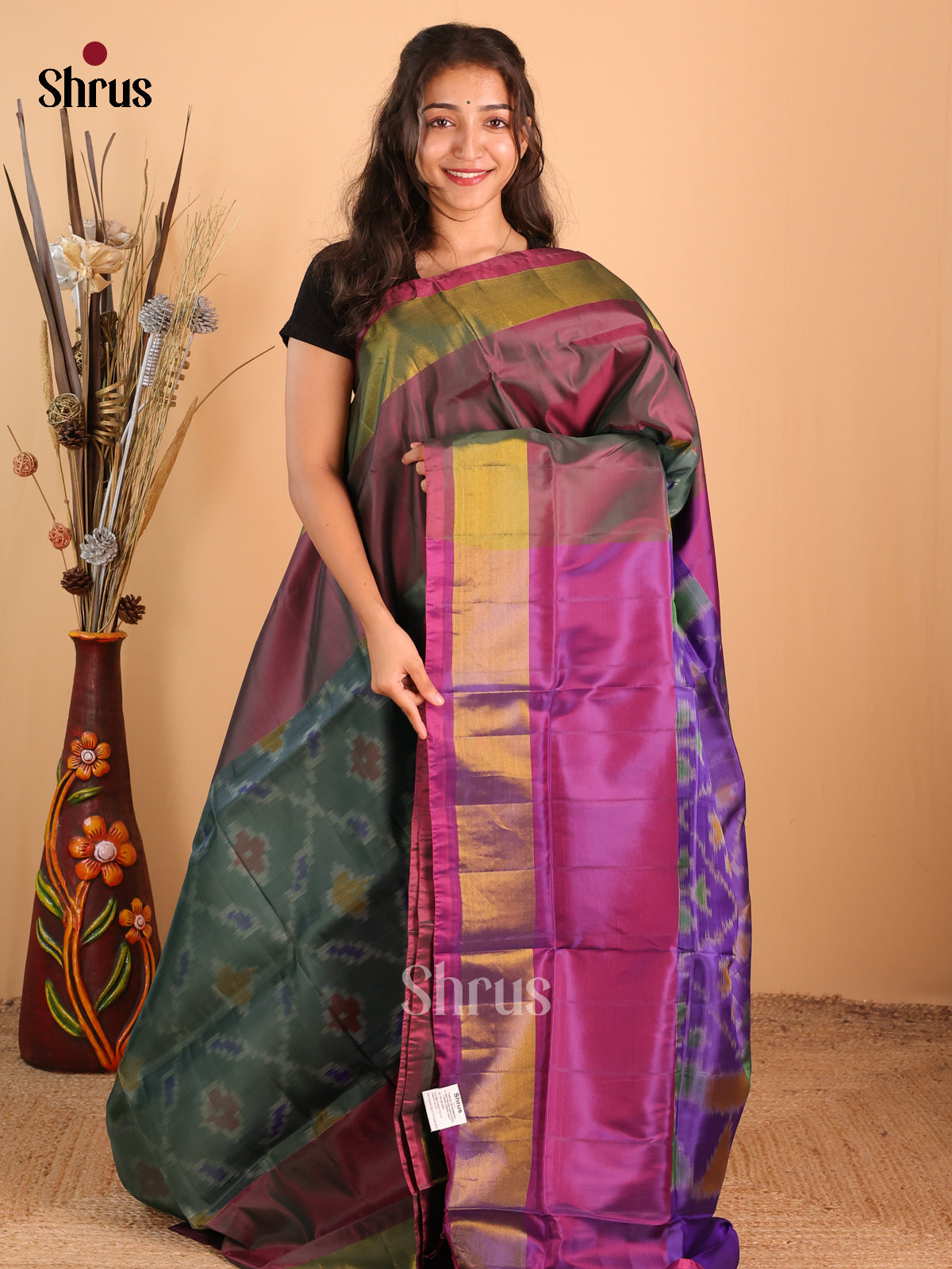 Green & Purple - Semi uppada  Saree - Shop on Shrus.com