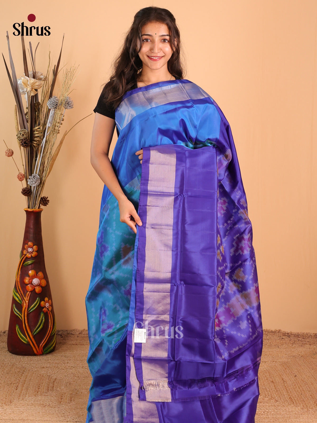 Teal & Blue- Semi uppada  Saree - Shop on Shrus.com