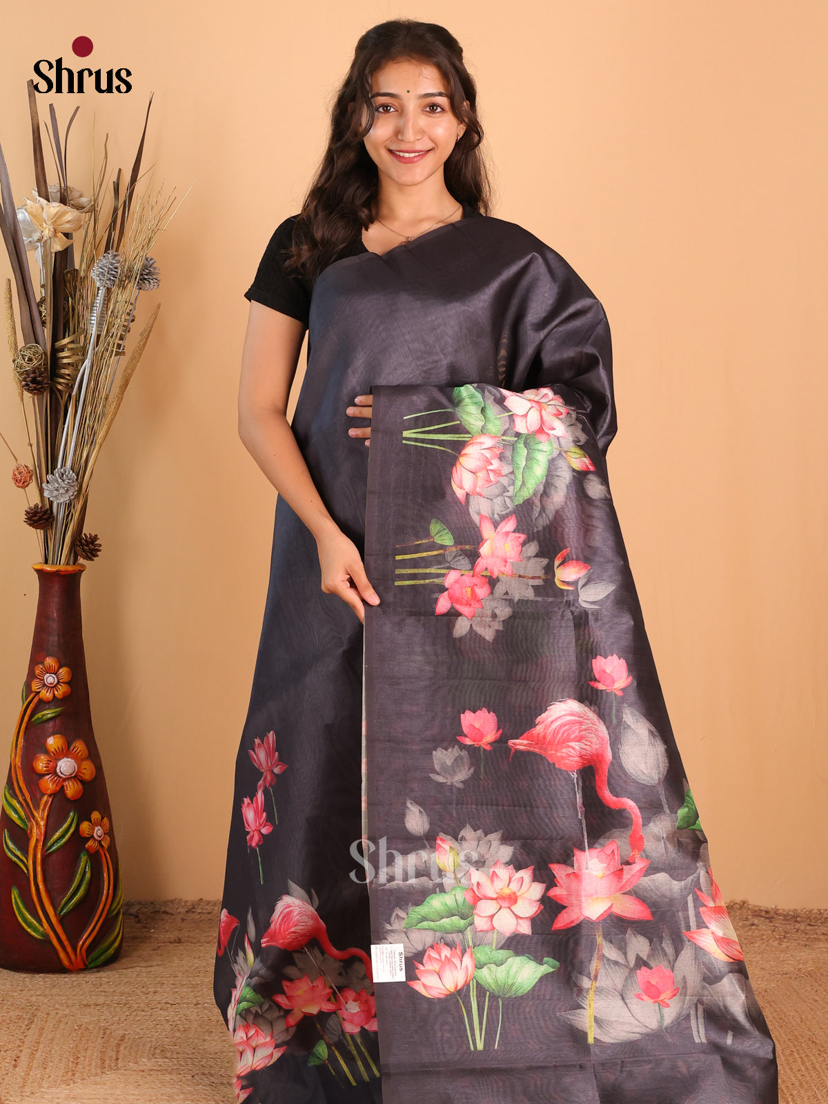 Black - Semi Tussar Saree - Shop on Shrus.com