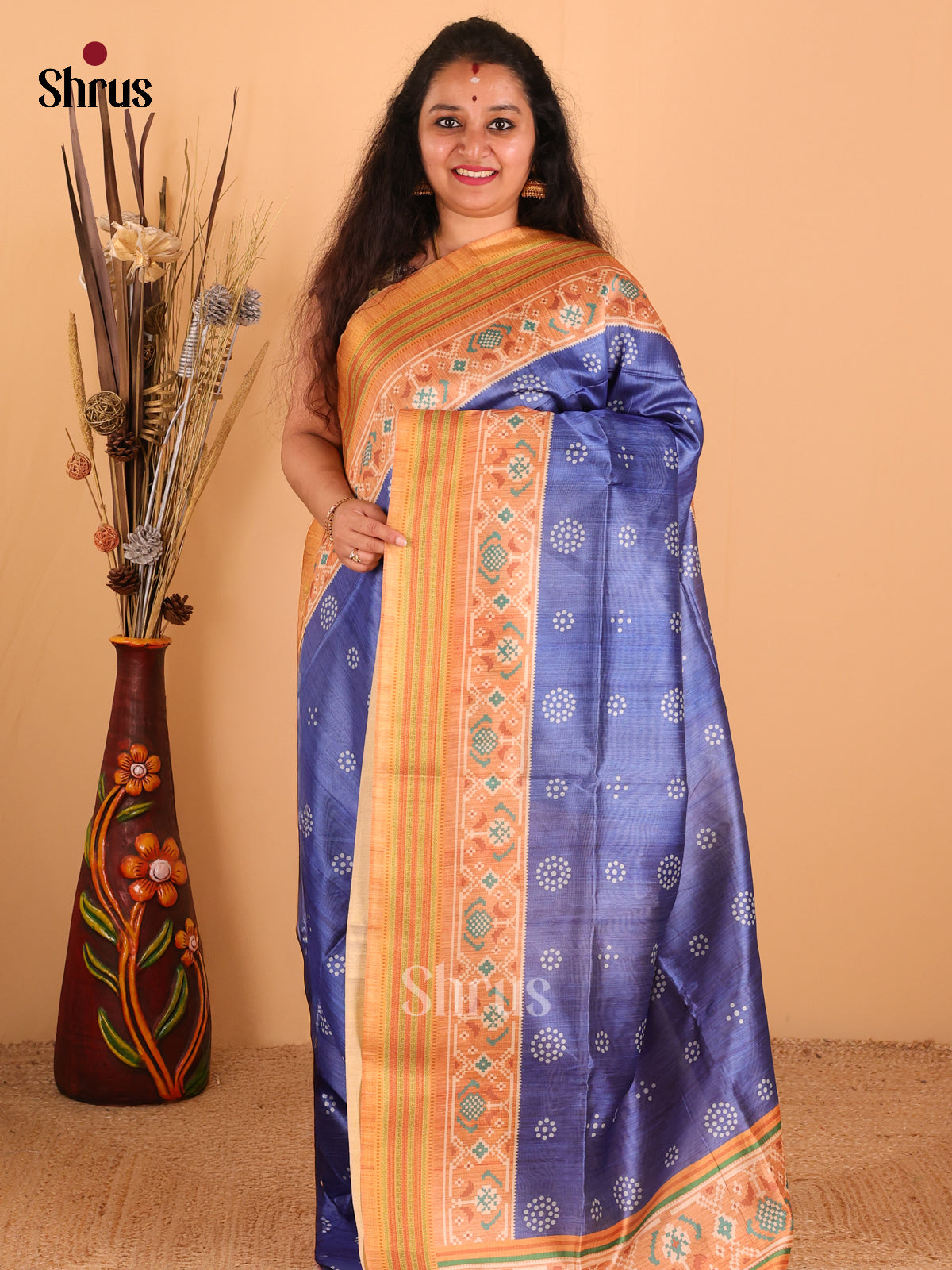 Blue & Mustard - Champa Semi Tussar Saree - DCS11001 - Shop on Shrus.com