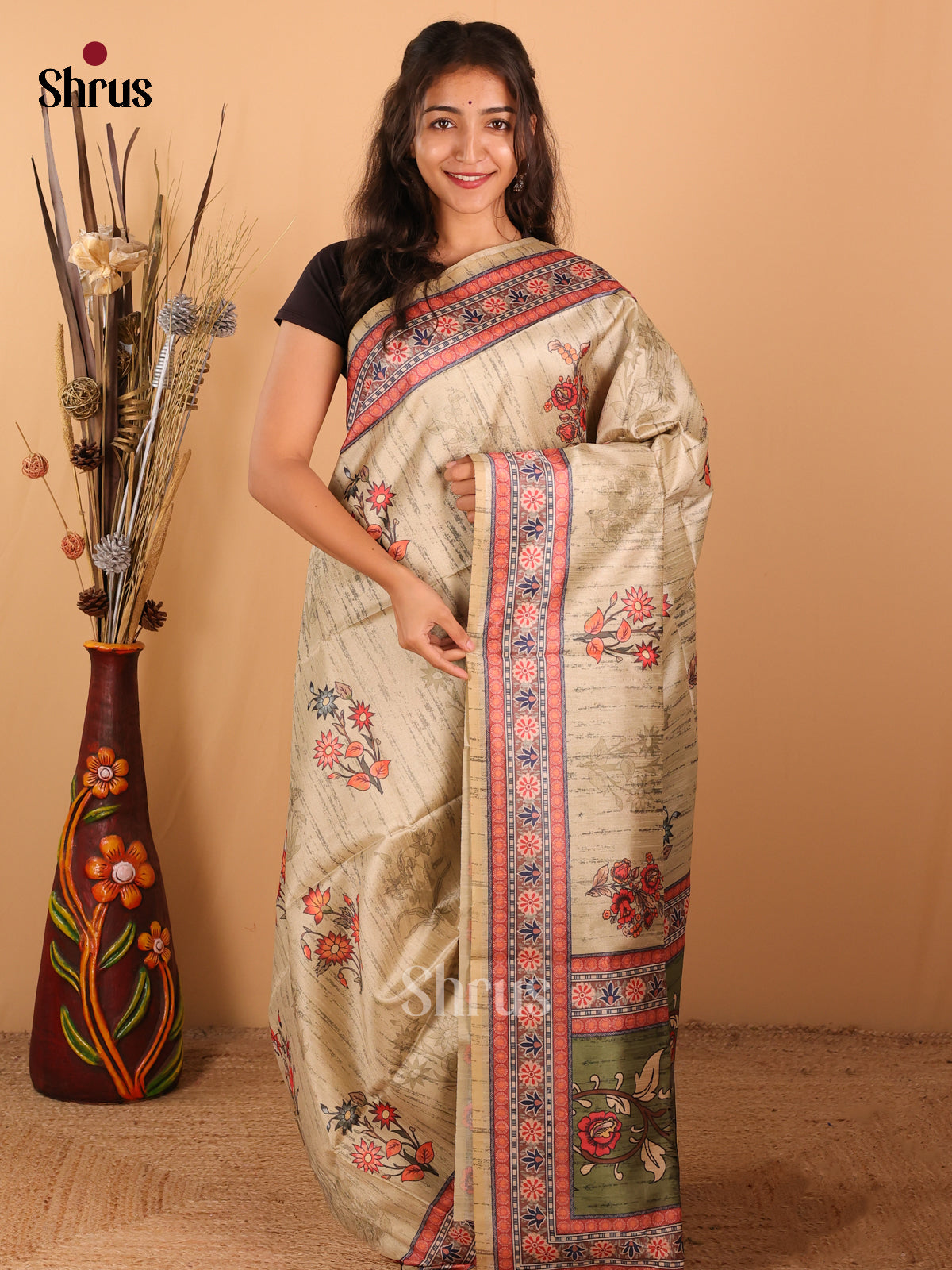 Pastel green &  sandal - Champa Semitussa Saree - DCS11020 - Shop on Shrus.com