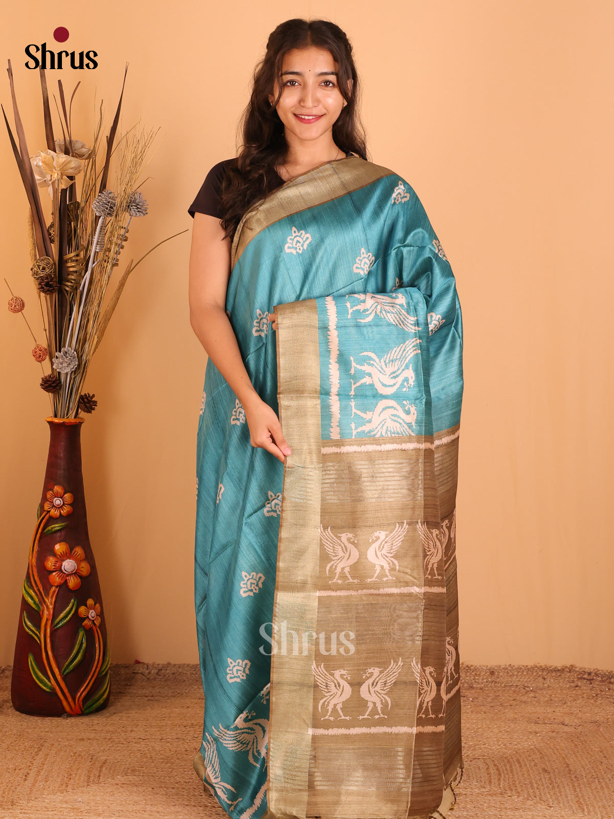 Blue & Brown - Champa semitussar Saree - Shop on Shrus.com