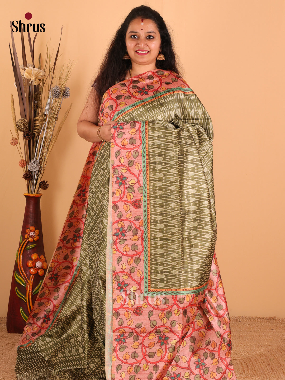 Green &  Peach - Champa Semi tussar Saree - DCS11053 - Shop on Shrus.com