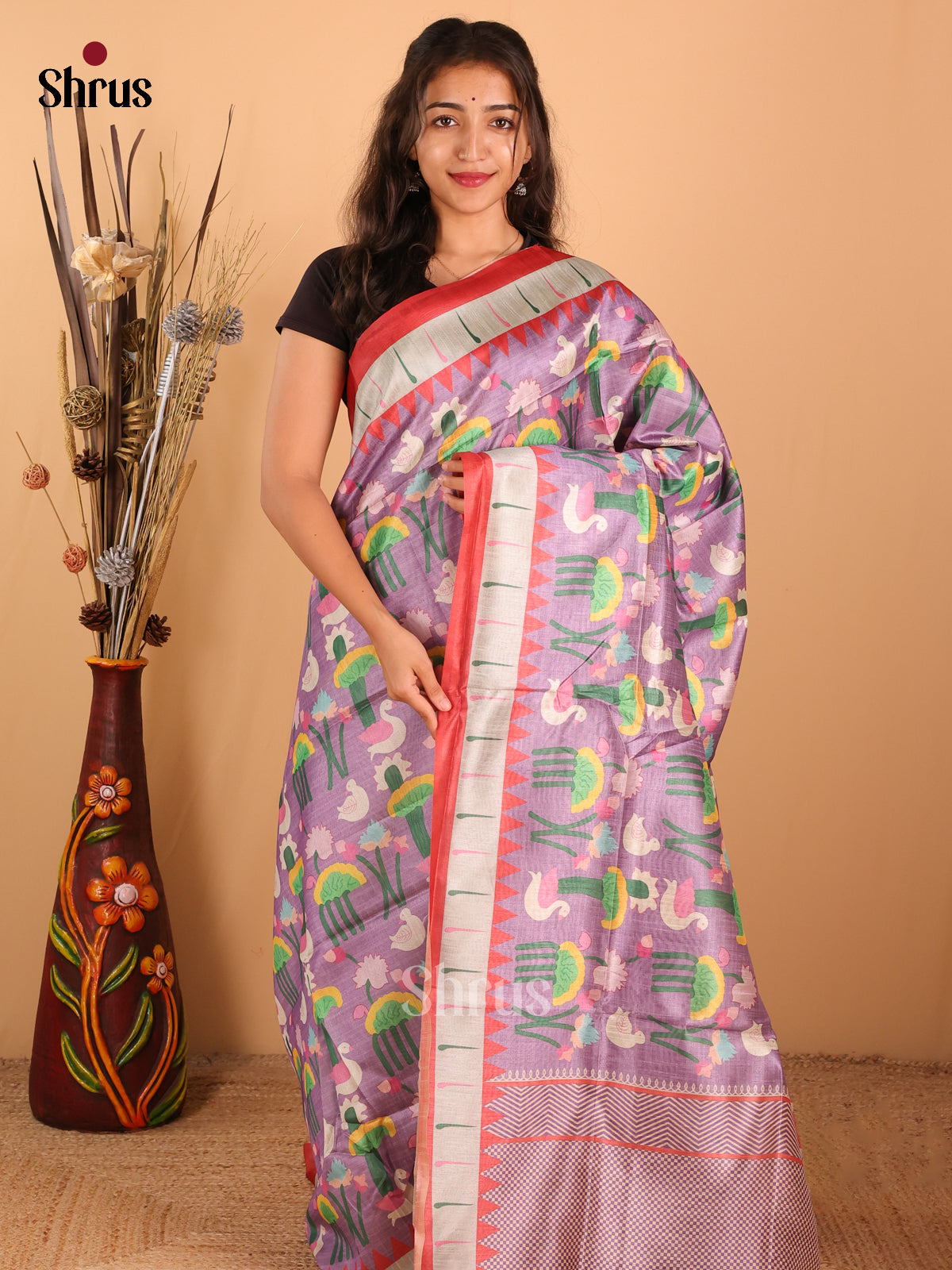 Purple &  Red - Champa Semitussa Saree - DCS11068 - Shop on Shrus.com
