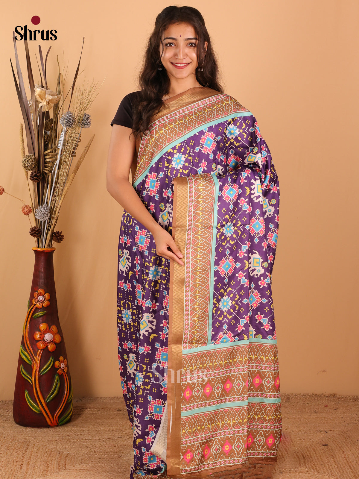 Purple & Dark Brown - Champa Semitussar Saree - DCS11079 - Shop on Shrus.com