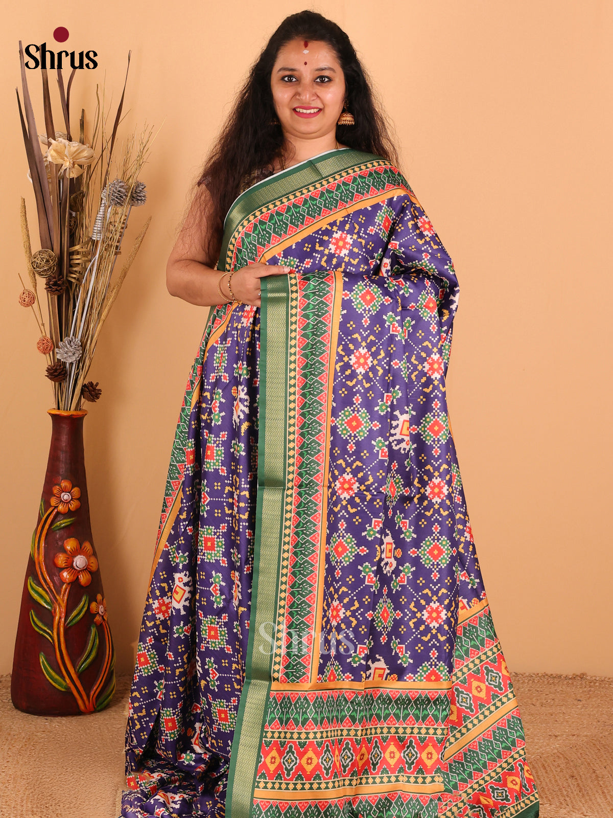 Navy blue & Green - Champa Semi tussar Saree - DCS11080 - Shop on Shrus.com