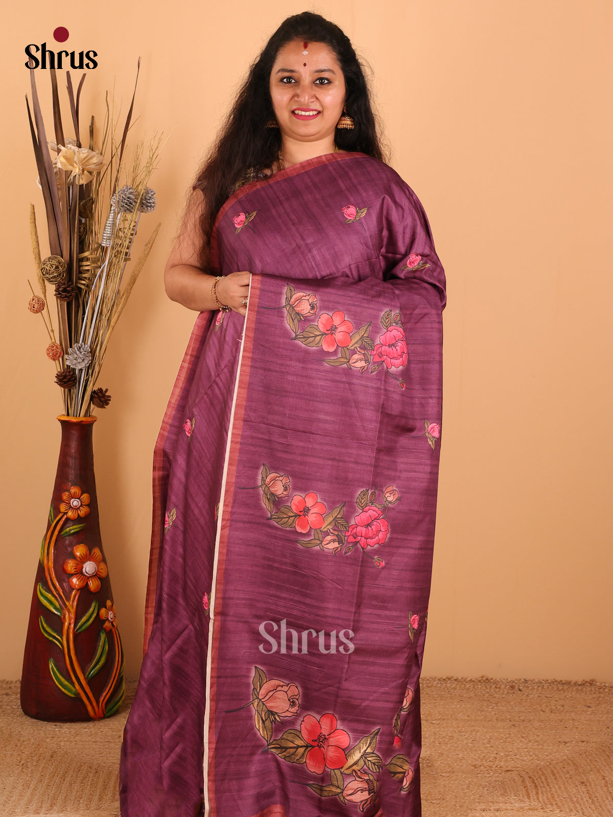 Dark purple &  Brown - Champa Semitussa Saree - DCS11093 - Shop on Shrus.com
