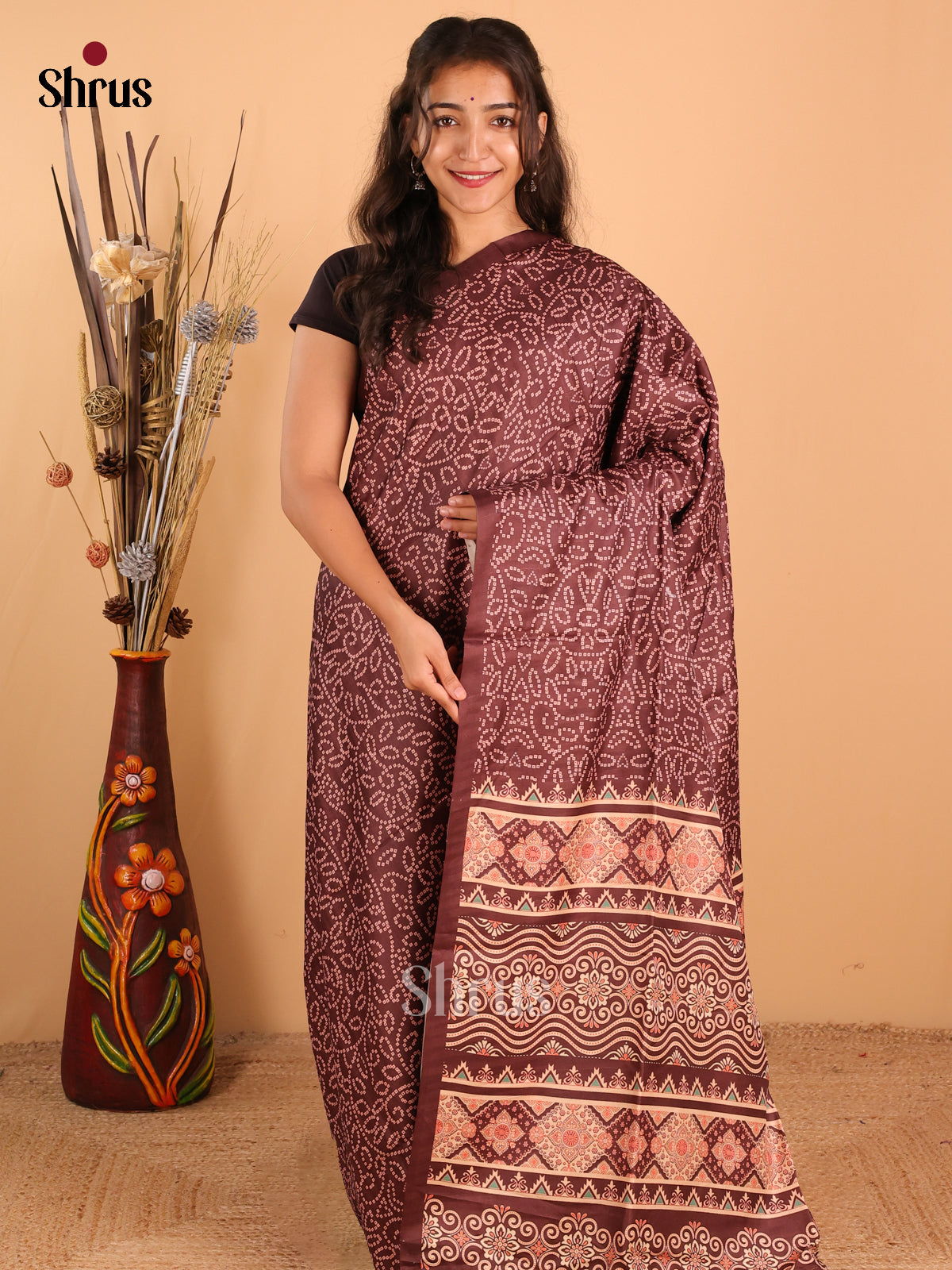 Dark Brown - Champa Semitussa Saree - DCS11101 - Shop on Shrus.com