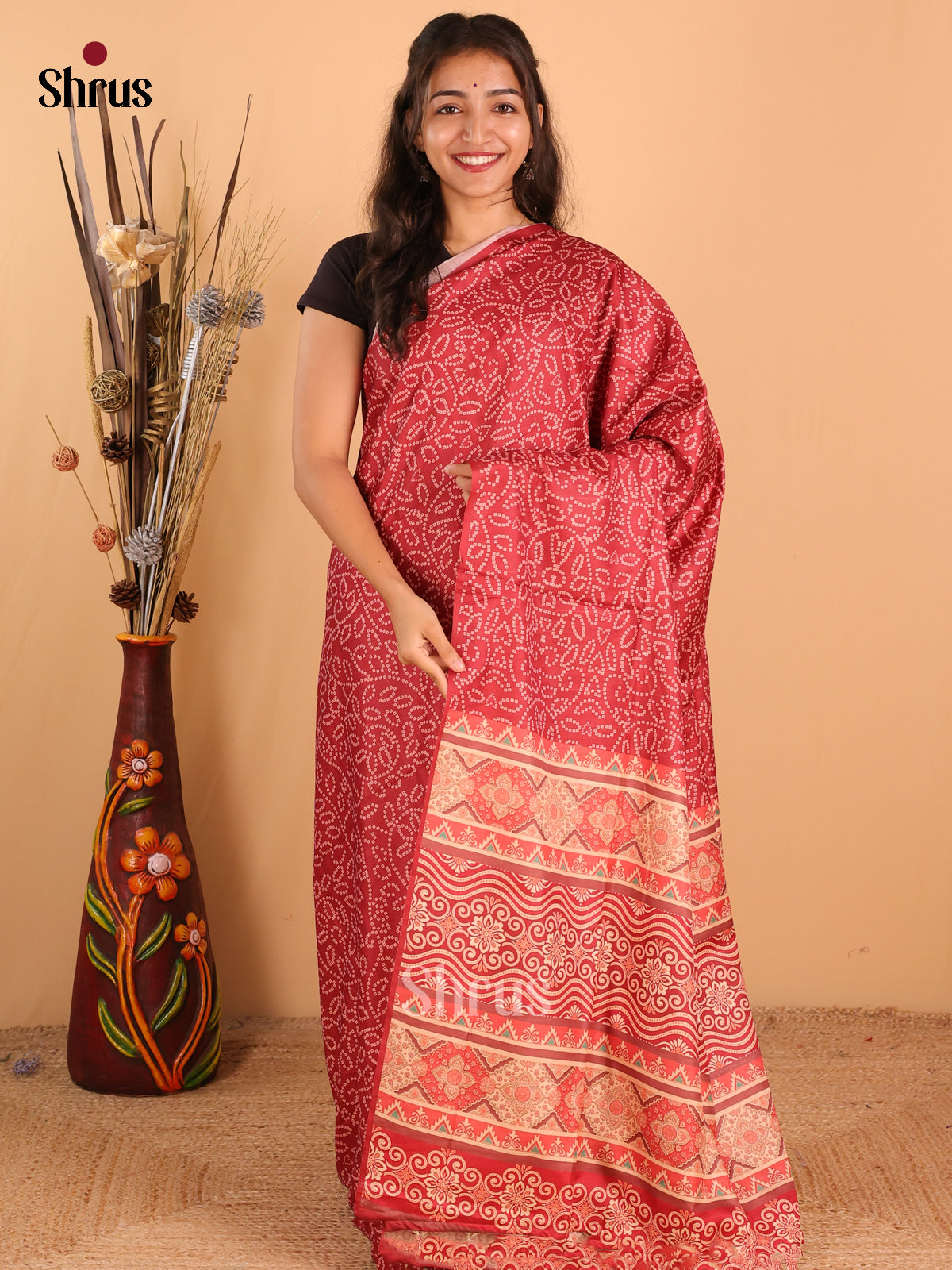 Maroon - Champa  semitussar Saree - DCS11102 - Shop on Shrus.com