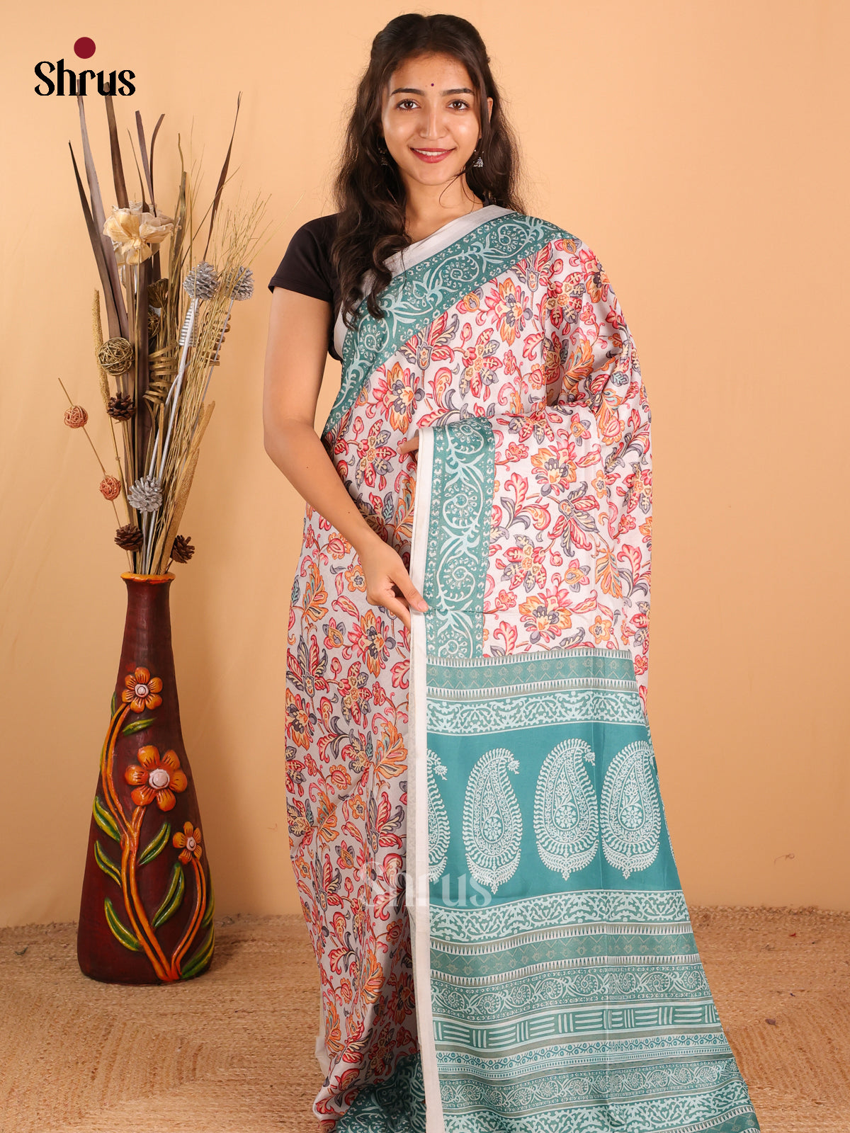 Grey &  Green - Champa Semitussa Saree - DCS11114 - Shop on Shrus.com