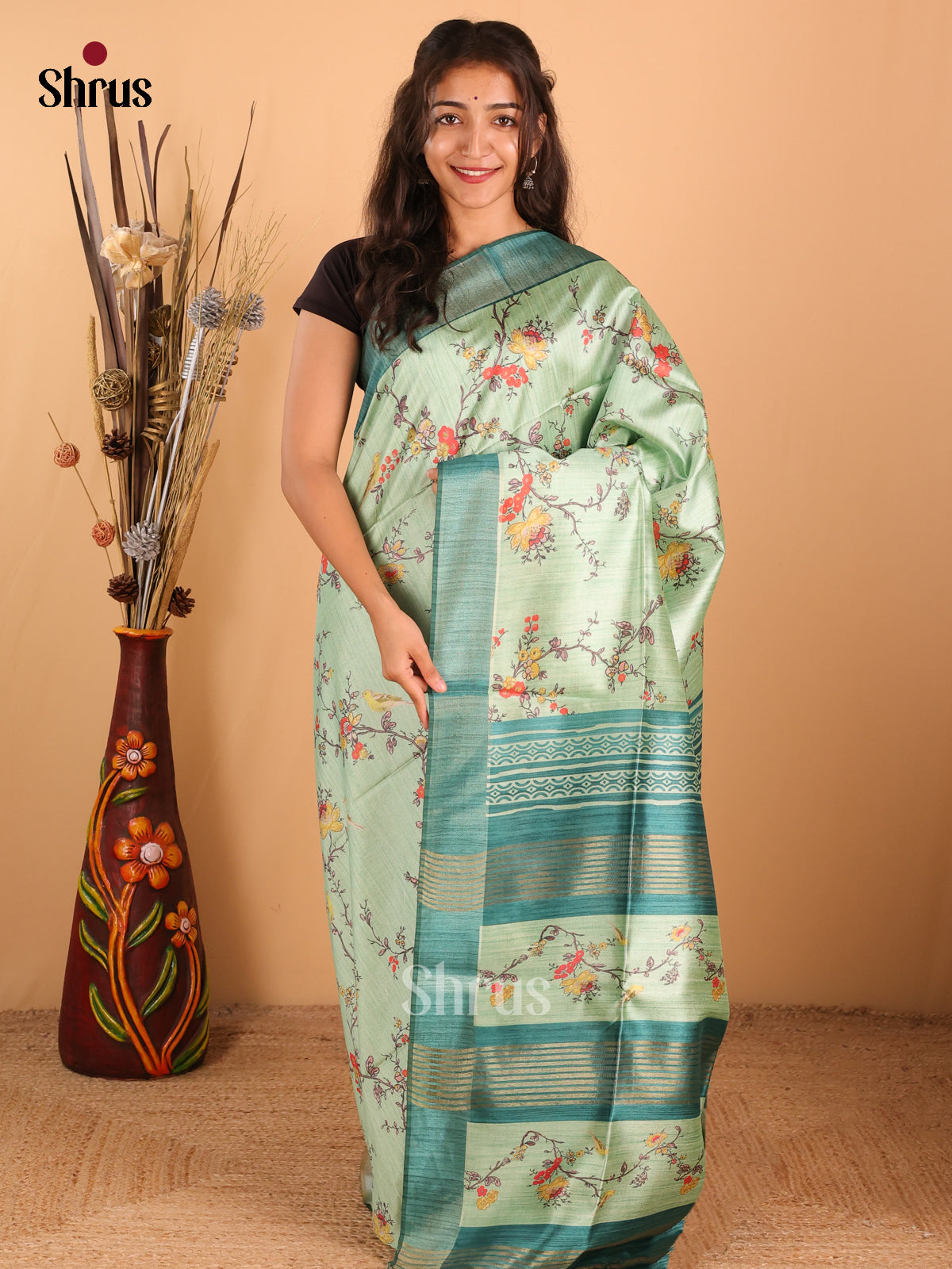 Pista Green & Teal Green - Champa Semitussa Saree - DCS11129 - Shop on Shrus.com
