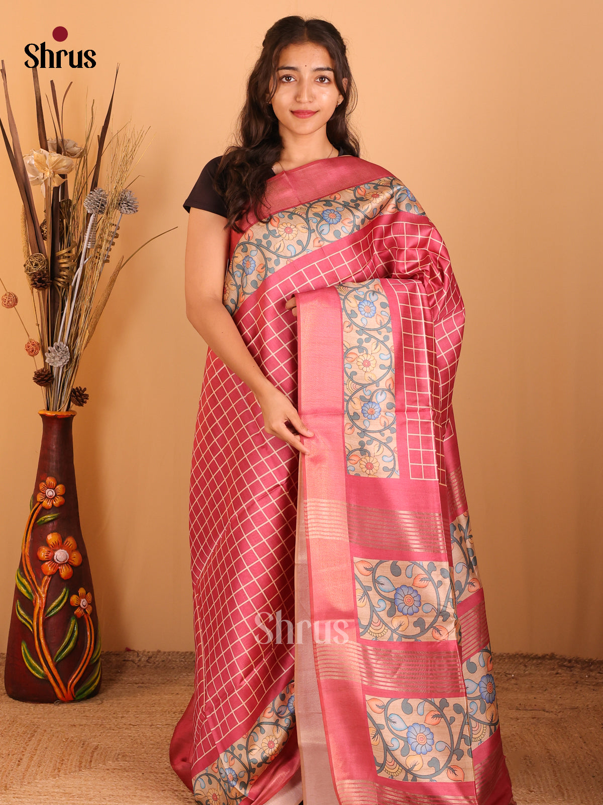 Maroon- Champa semitussar Saree - Shop on Shrus.com