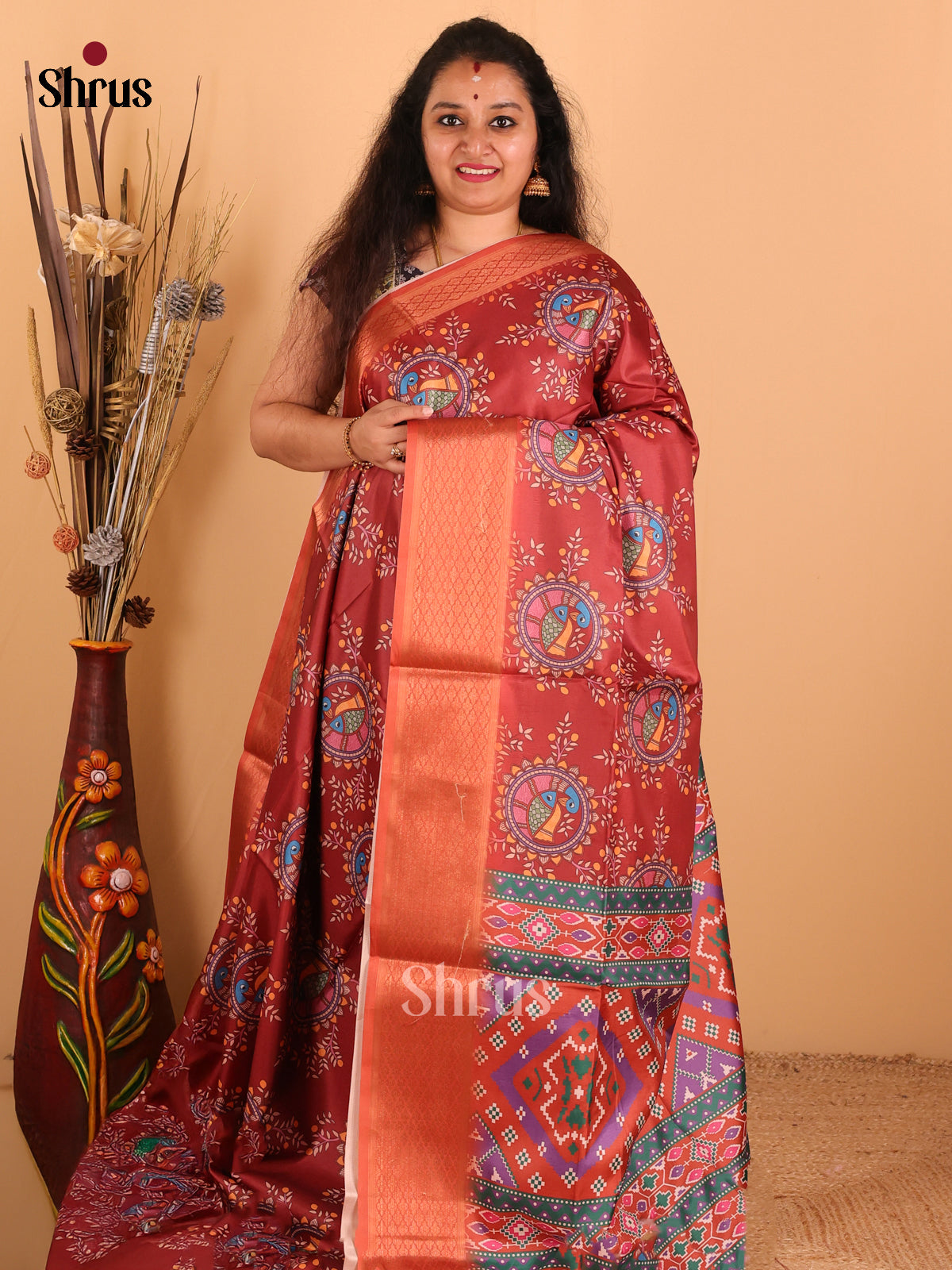 Maroon & Brown - Champa Semi tussar Saree - DCS11173 - Shop on Shrus.com
