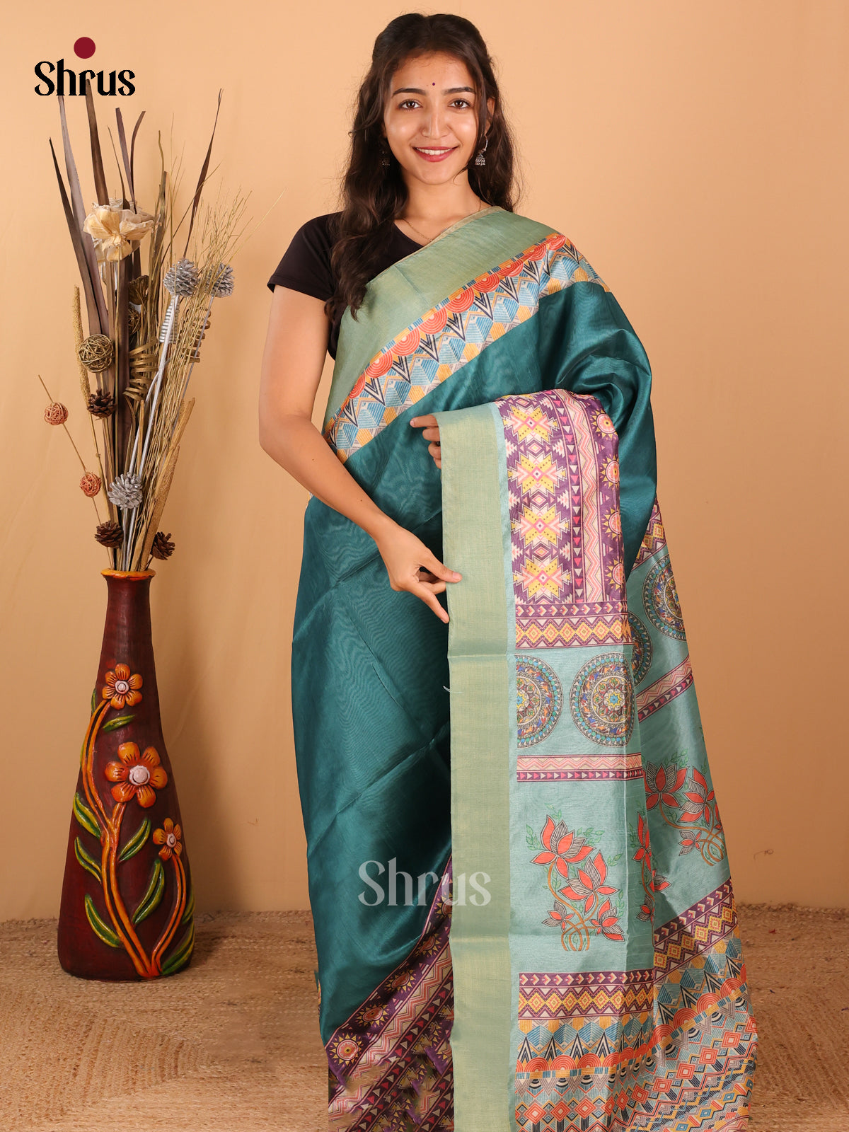 Teal Grren & light Green - Champa Semitussa Saree - DCS11178 - Shop on Shrus.com