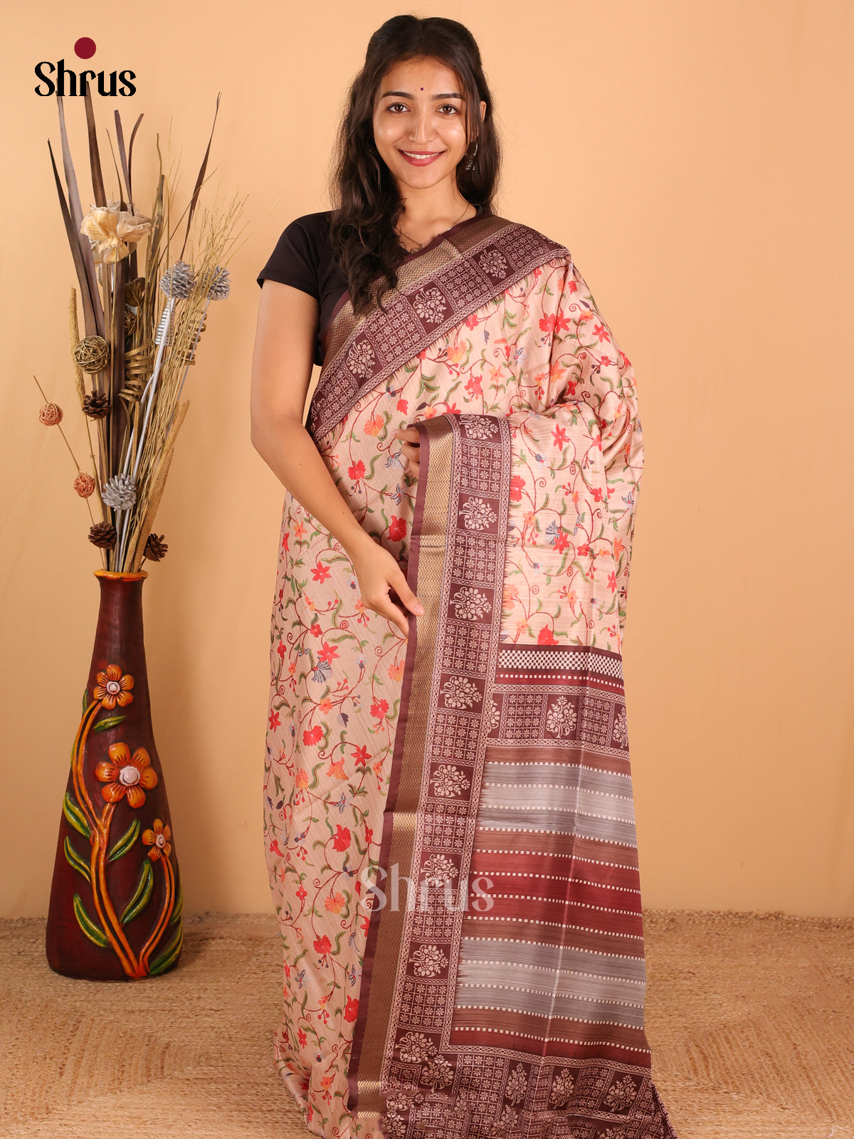 Sandal & Brown - Champa Semitussa Saree - DCS11187 - Shop on Shrus.com