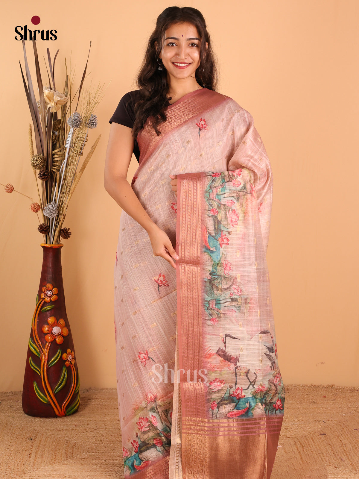Light onion  Pink Dark Onion  Pink - Champa Semitussa Saree - DCS11191 - Shop on Shrus.com