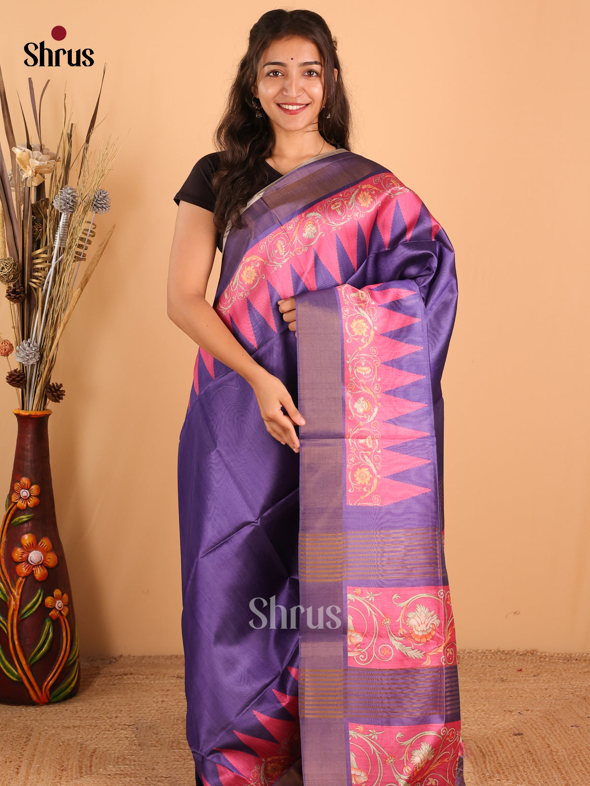 Violet &  Pink - Champa Semitussa Saree - DCS11196 - Shop on Shrus.com