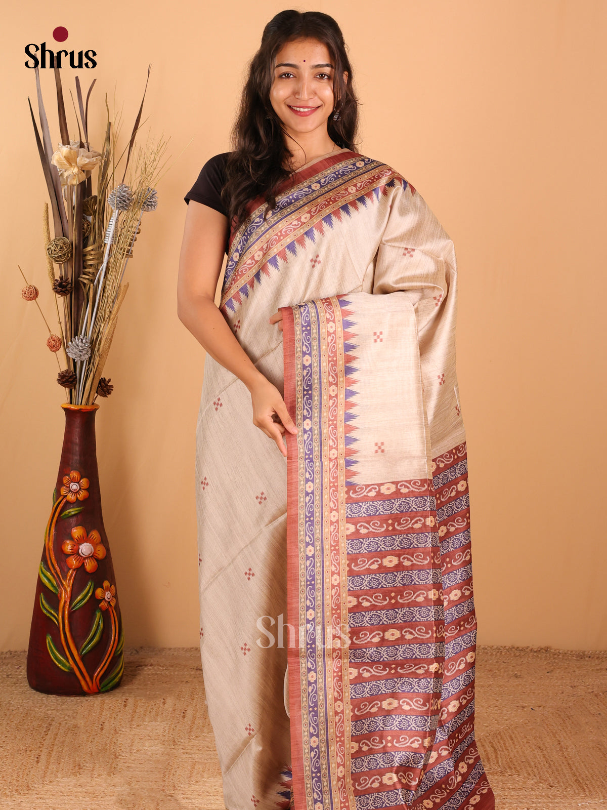 Sandal &  Brown - Champa Semitussa Saree - DCS11198 - Shop on Shrus.com