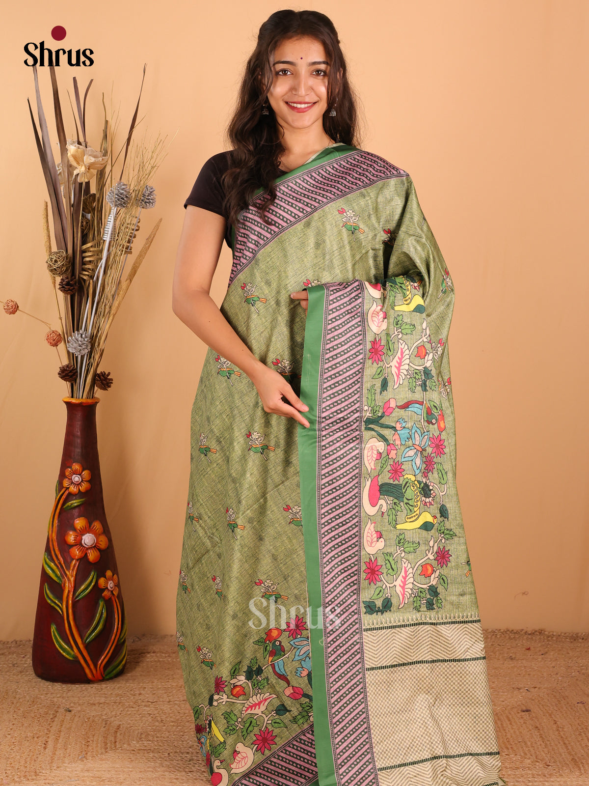 Parrot Green - Champa Semitussa Saree - DCS11208 - Shop on Shrus.com