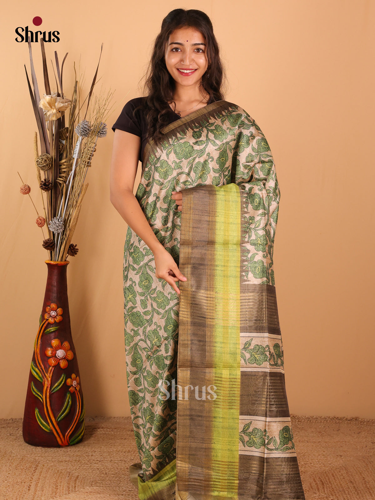 Green & Olive Green - Champa Semitussa Saree - DCS11252 - Shop on Shrus.com
