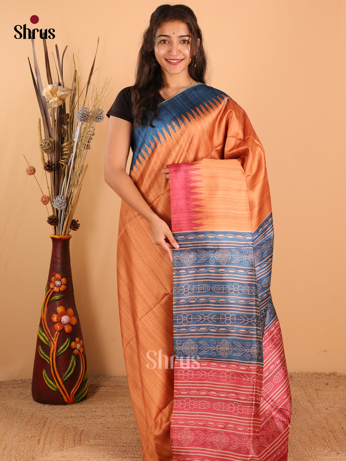 Mustard &   Blue - Champa Semitussa Saree - DCS11253 - Shop on Shrus.com