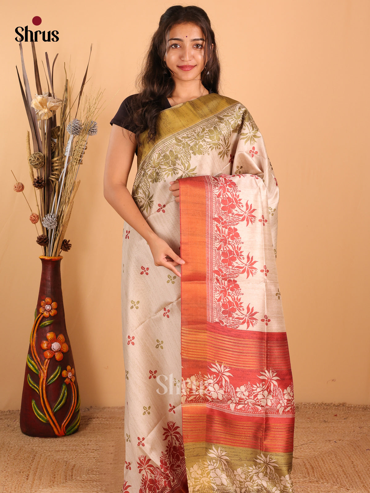 Light pista & Green / Maroon - Champa Semitussa Saree - DCS11254 - Shop on Shrus.com