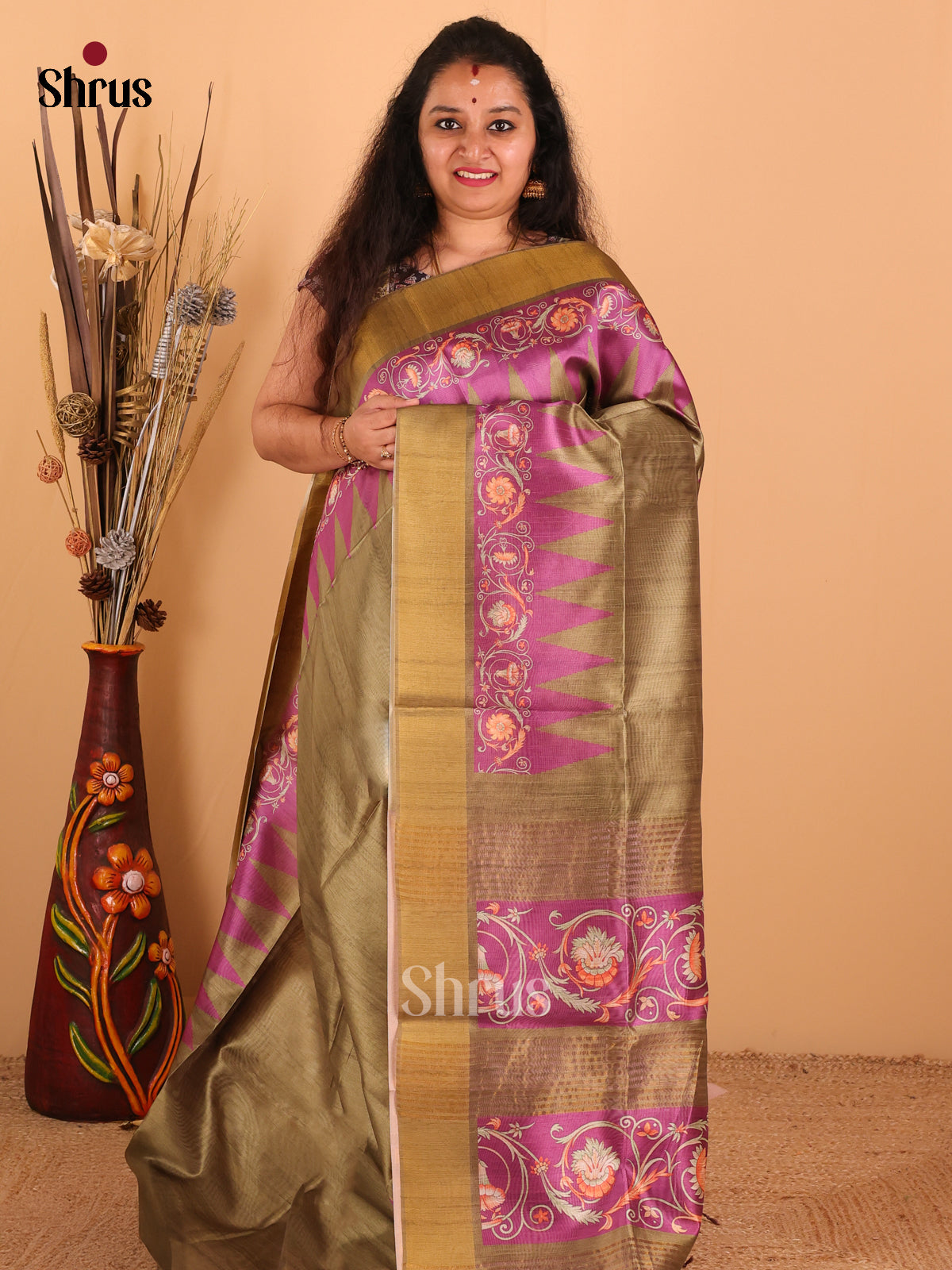 Green & Purple - Champa Semi Tussar Saree - DCS11262 - Shop on Shrus.com