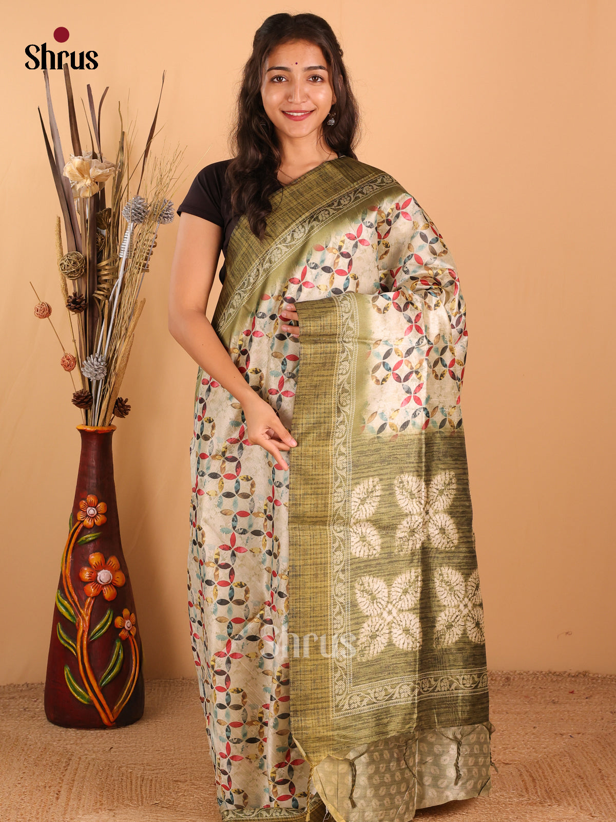 Pista Green & Dark Green - Champa Semitussa Saree - DCS11281 - Shop on Shrus.com