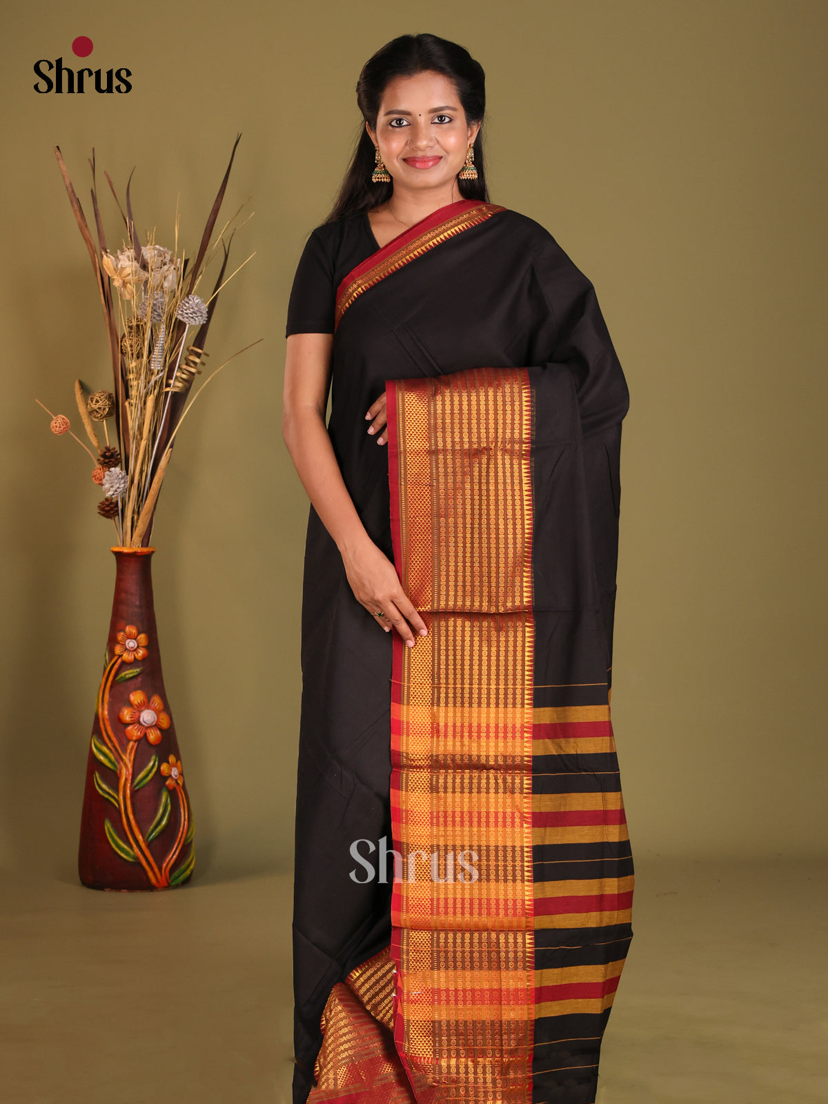 Black & Mustard - Narayanpet Cotton  Saree - Shop on Shrus.com