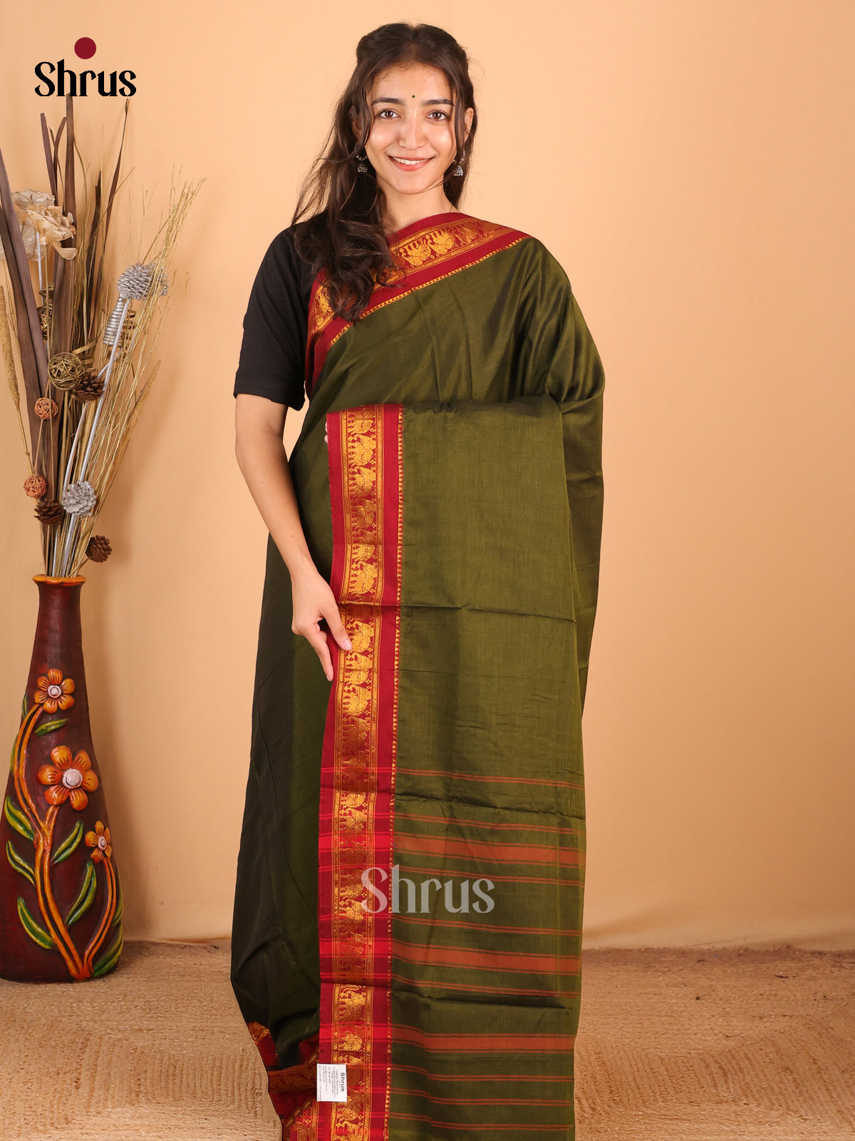 Mehandi Green & Maroon - Narayanpet Cotton Saree