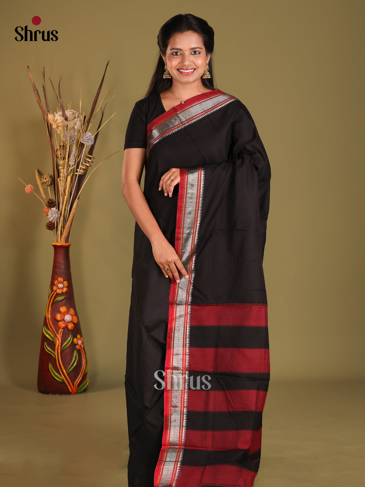 Black & Maroon - Narayanpet Cotton Saree