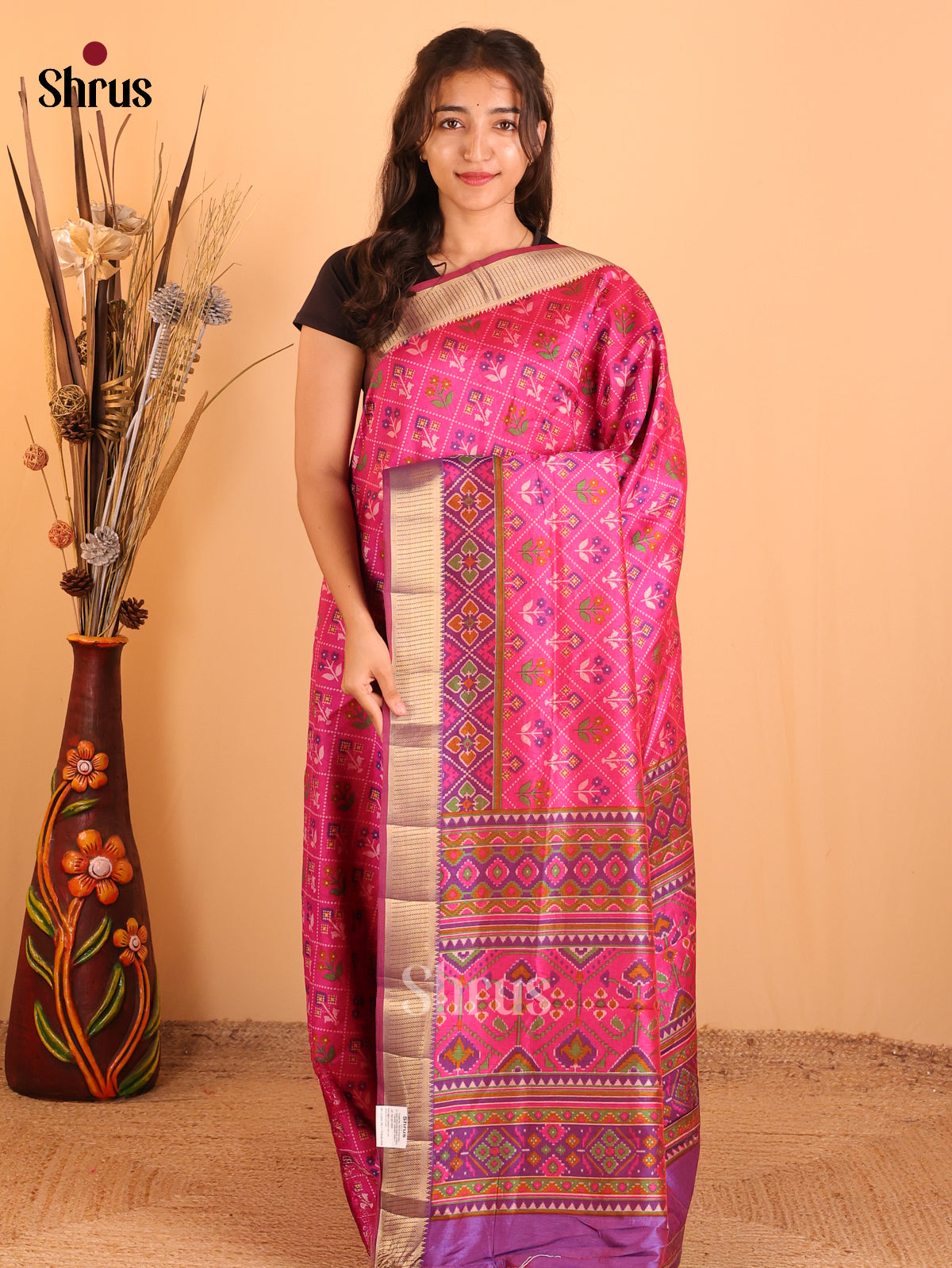 Pink & Purple - Semi Patola  Saree - Shop on Shrus.com