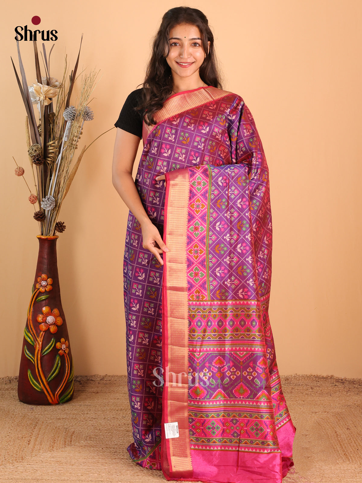 Purple & Pink - Semi Patola Saree - Shop on Shrus.com