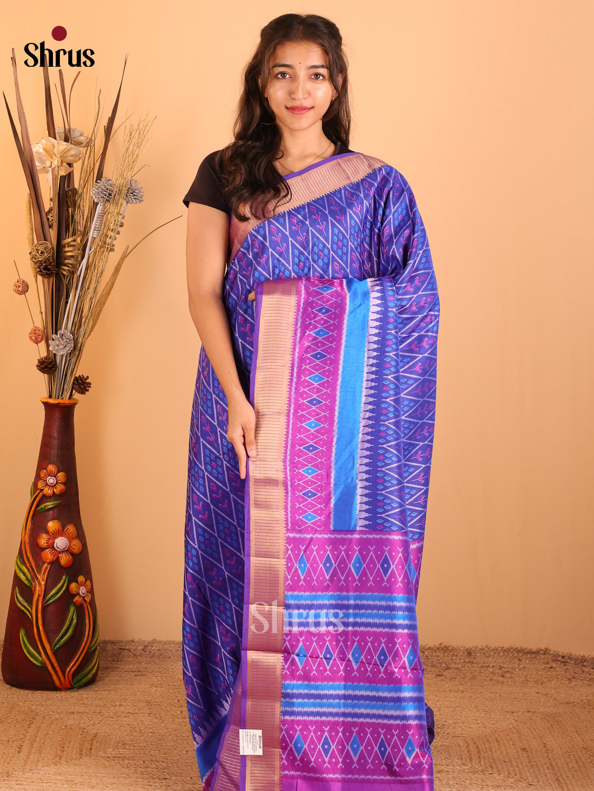 Blue & Purple - Semi Patola  Saree - Shop on Shrus.com
