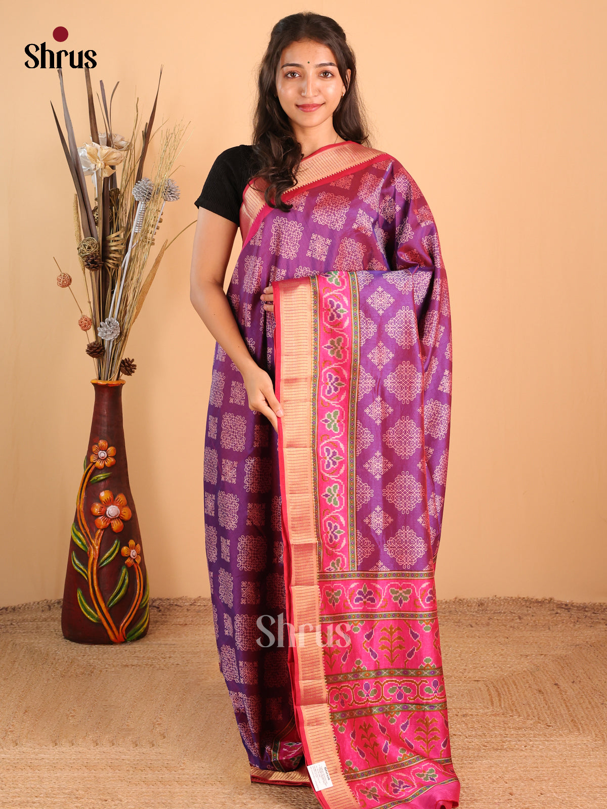 Purple & Pink - Semi Patola Saree - Shop on Shrus.com