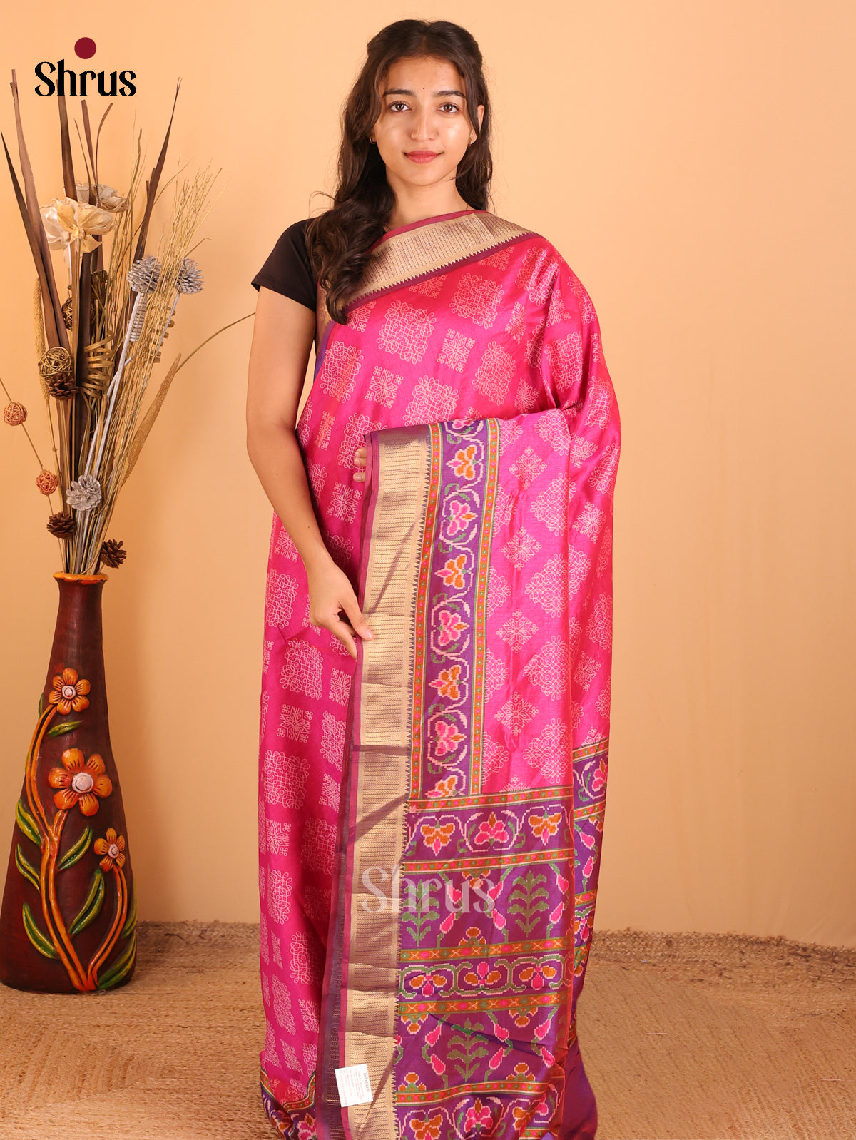 Pink & Purple - Semi Patola  Saree - Shop on Shrus.com