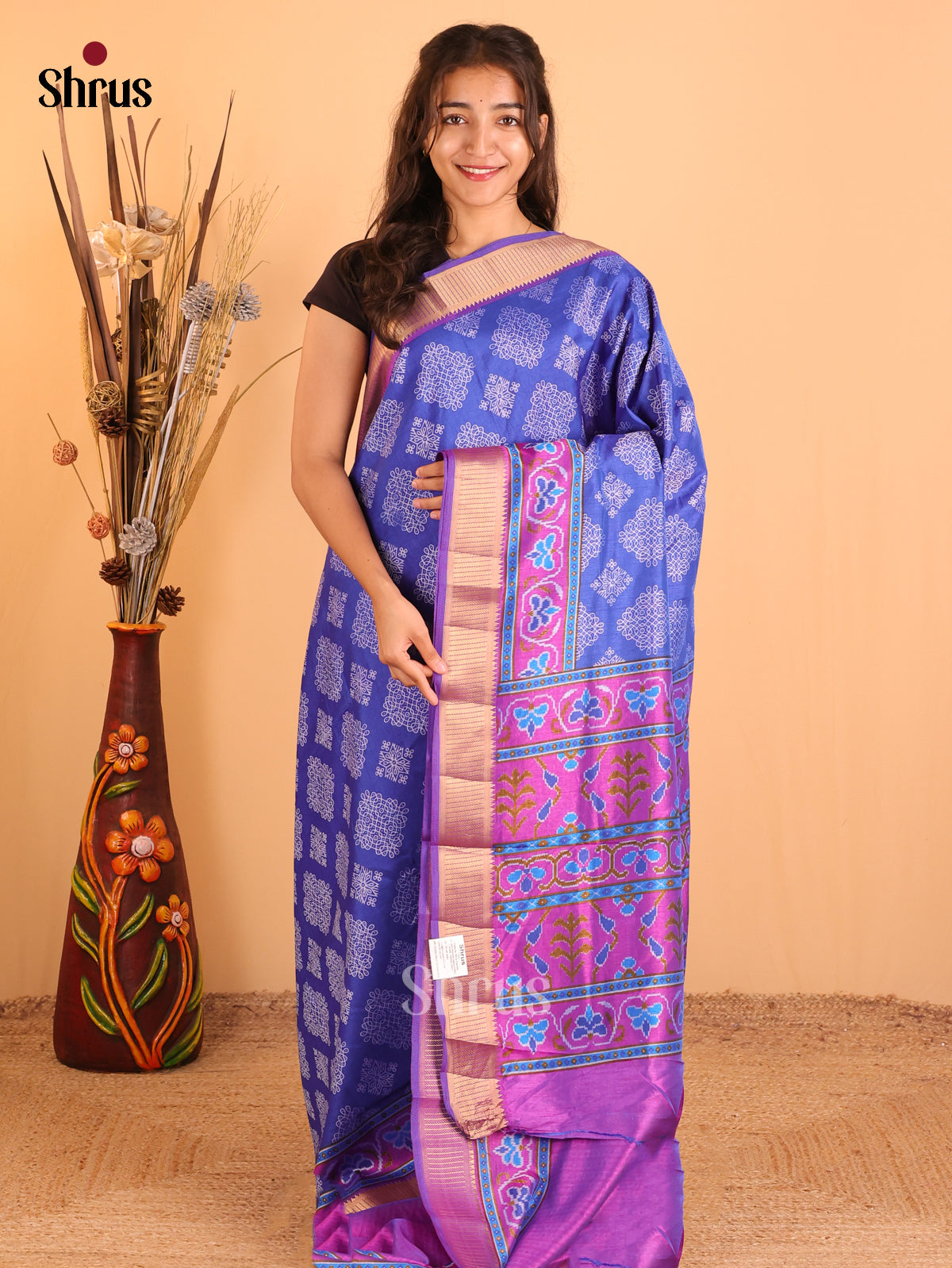 Blue & Purple - Semi Patola  Saree - Shop on Shrus.com