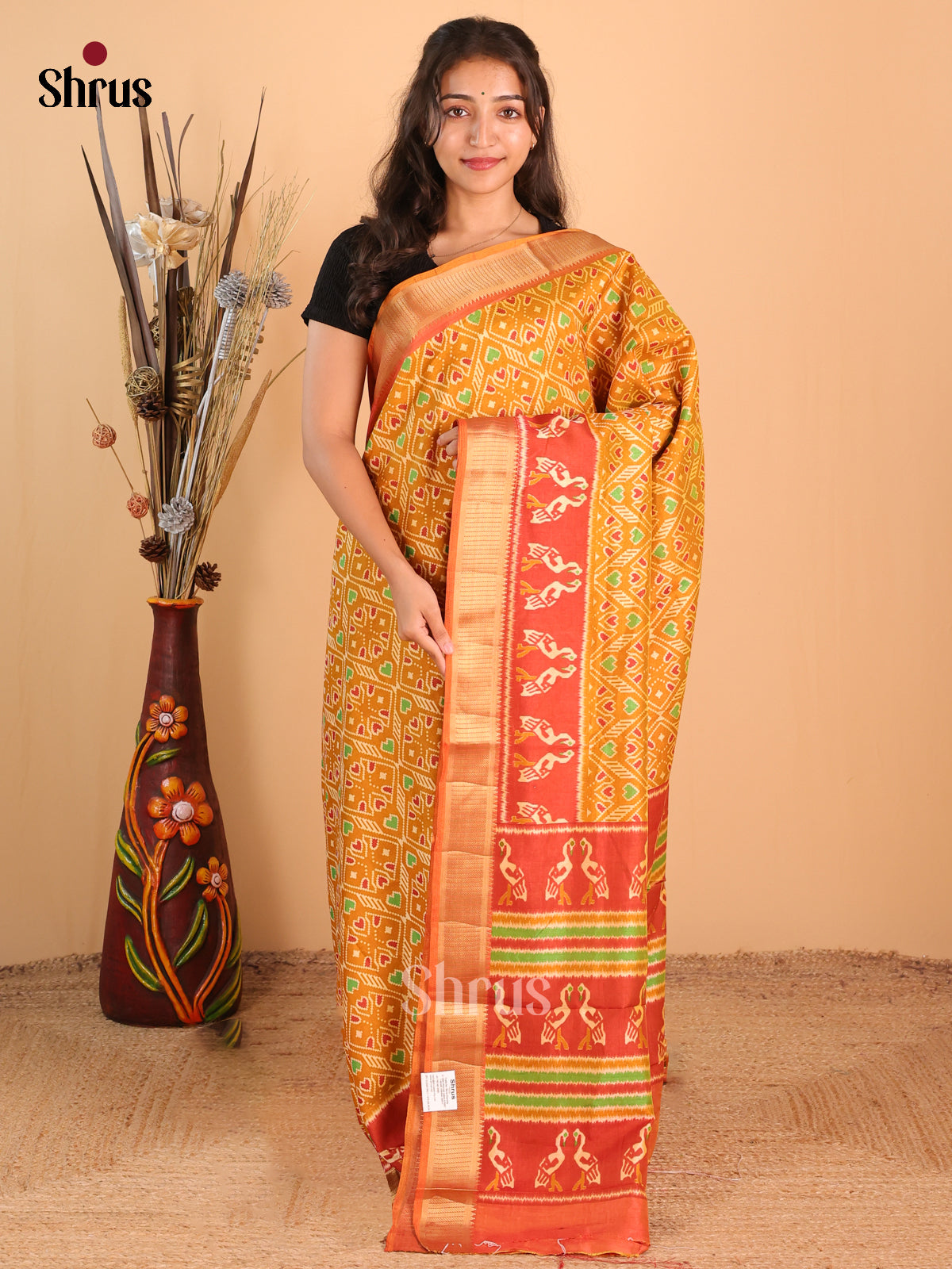 Mustard & Brick - Semi Patola Saree - Shop on Shrus.com