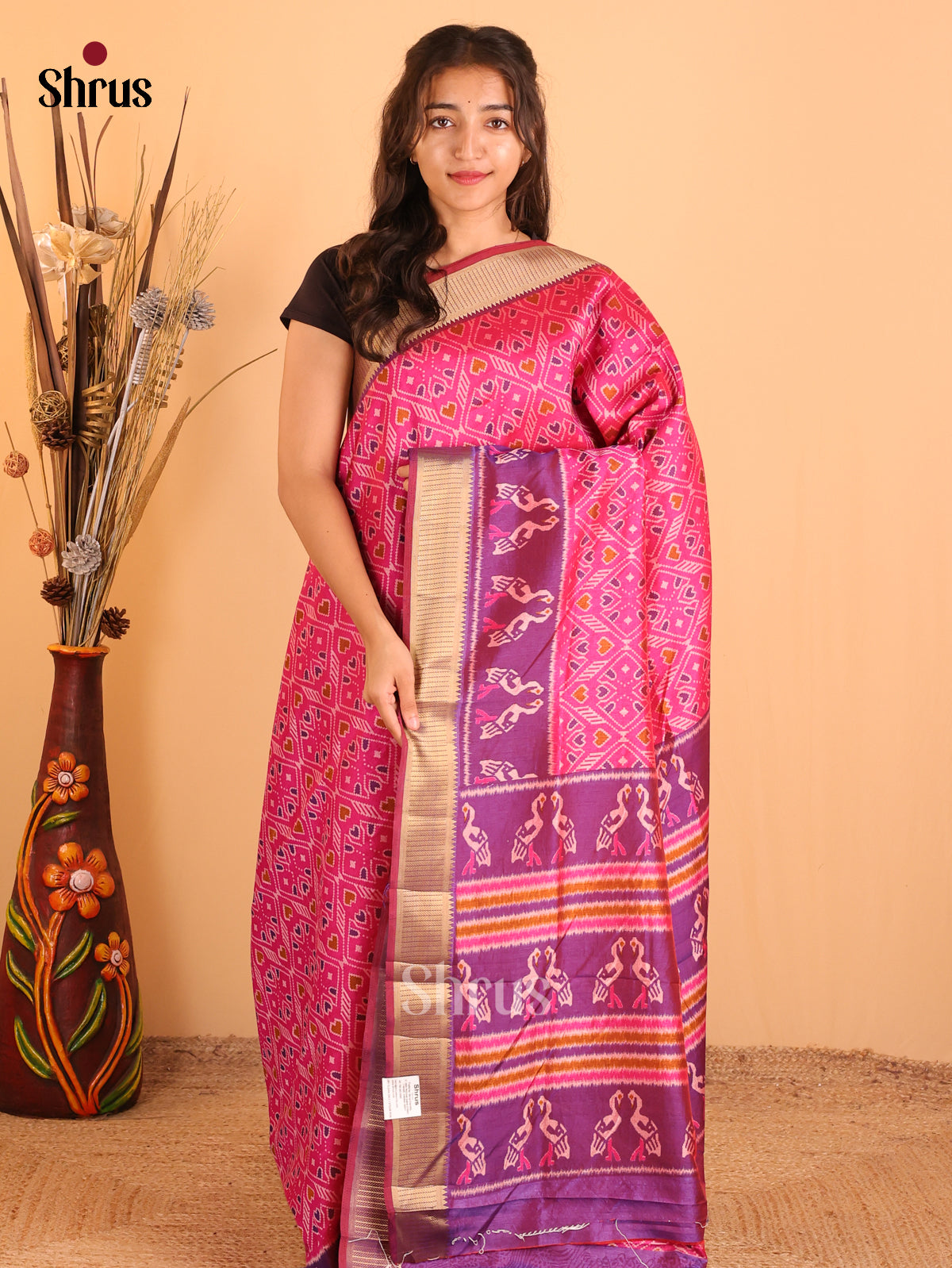 Pink & Purple - Semi Patola  Saree - Shop on Shrus.com