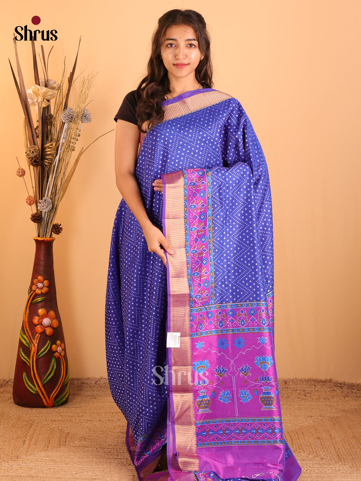 Blue & Purple - Semi Patola  Saree - Shop on Shrus.com