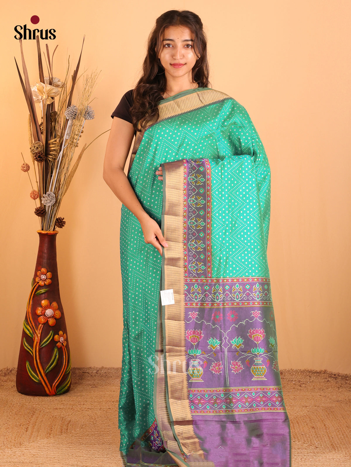 Teal Green & Purple - Semi Patola Saree - DCS18031 - Shop on Shrus.com