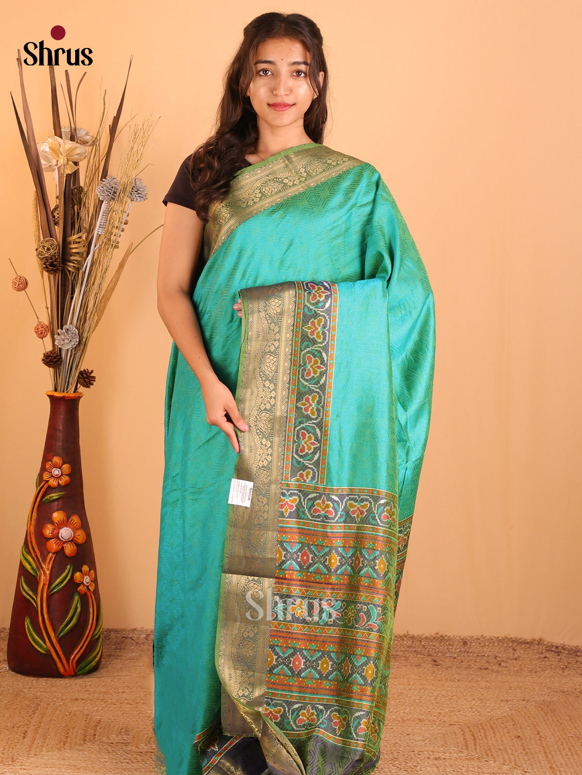 Teal Green & Parrot Green - Semi Patola Saree - DCS18037 - Shop on Shrus.com
