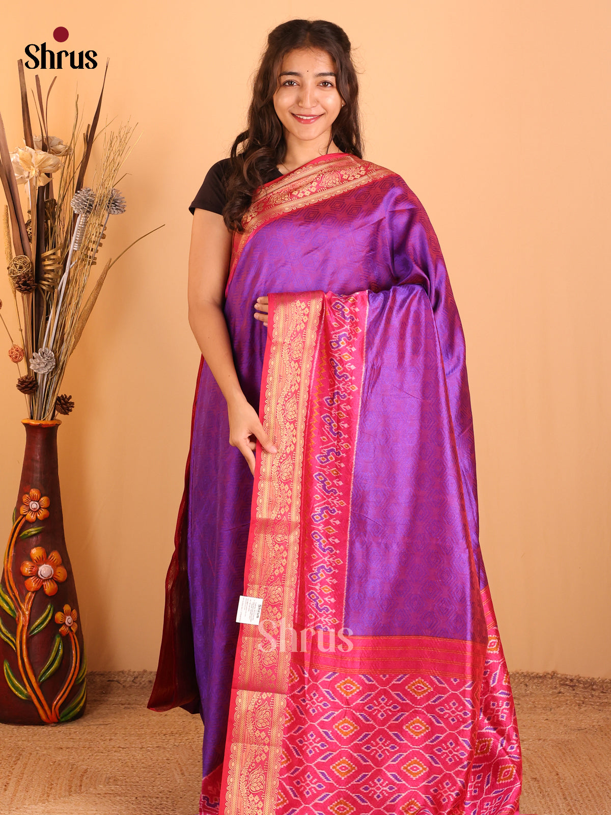 Purple & Pink - Semi Patola  Saree - Shop on Shrus.com