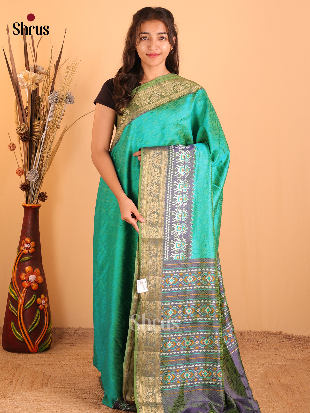 Teal Green & Purple - Semi Patola Saree - DCS18045 - Shop on Shrus.com