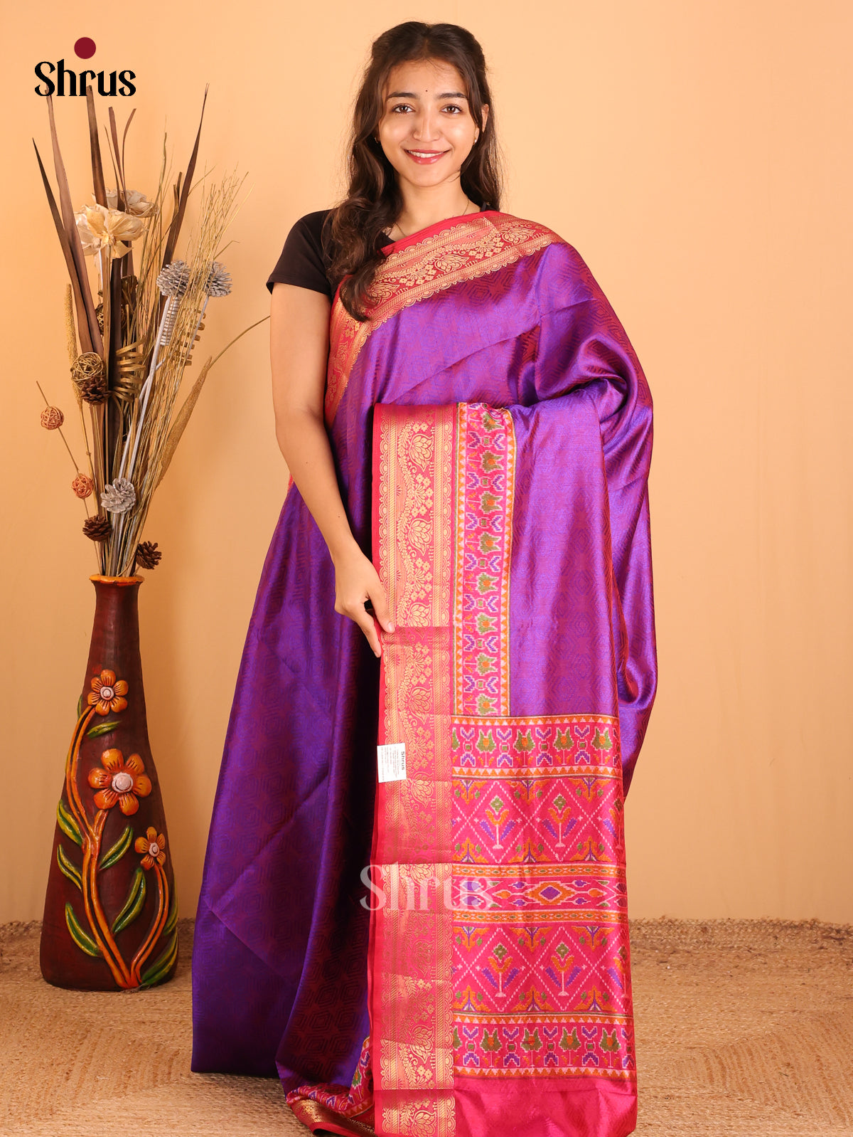 Purple  & Pink - Semi Patola  Saree - Shop on Shrus.com