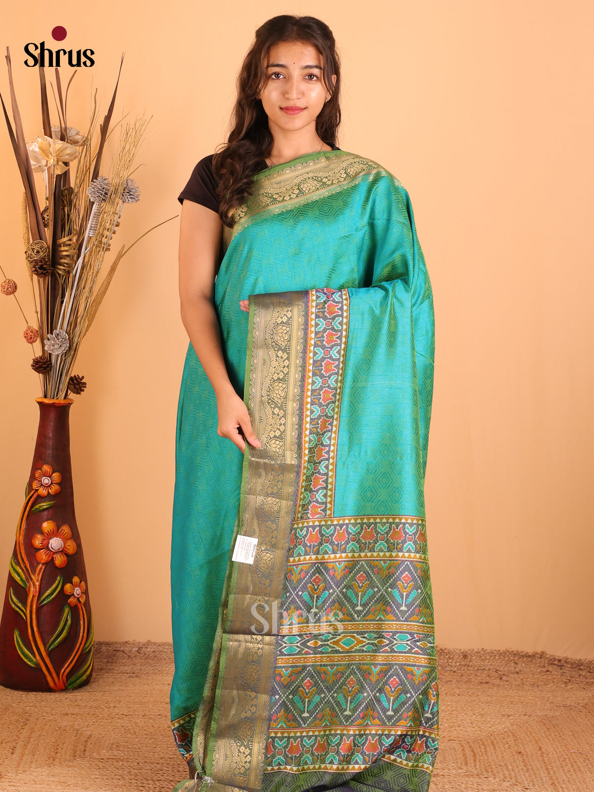 Teal Green & Purple - Semi Patola Saree - DCS18051 - Shop on Shrus.com