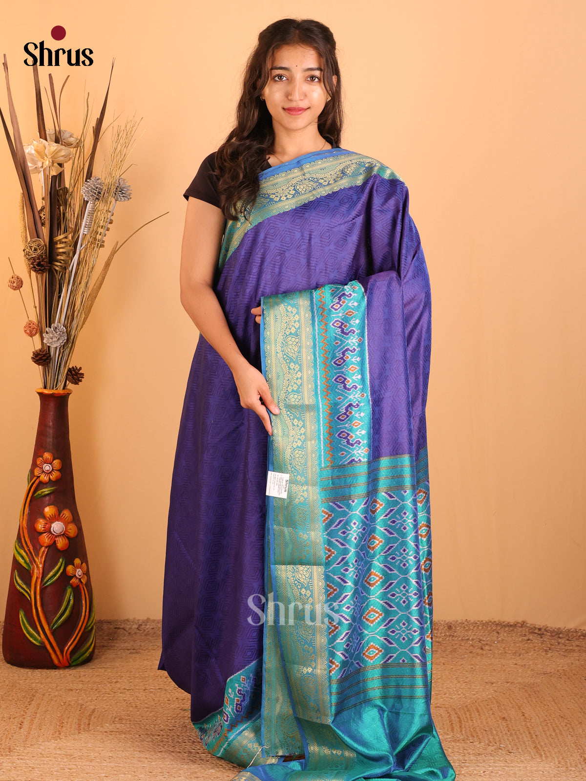 Purple & Teal- Semi Patola Saree - Shop on Shrus.com