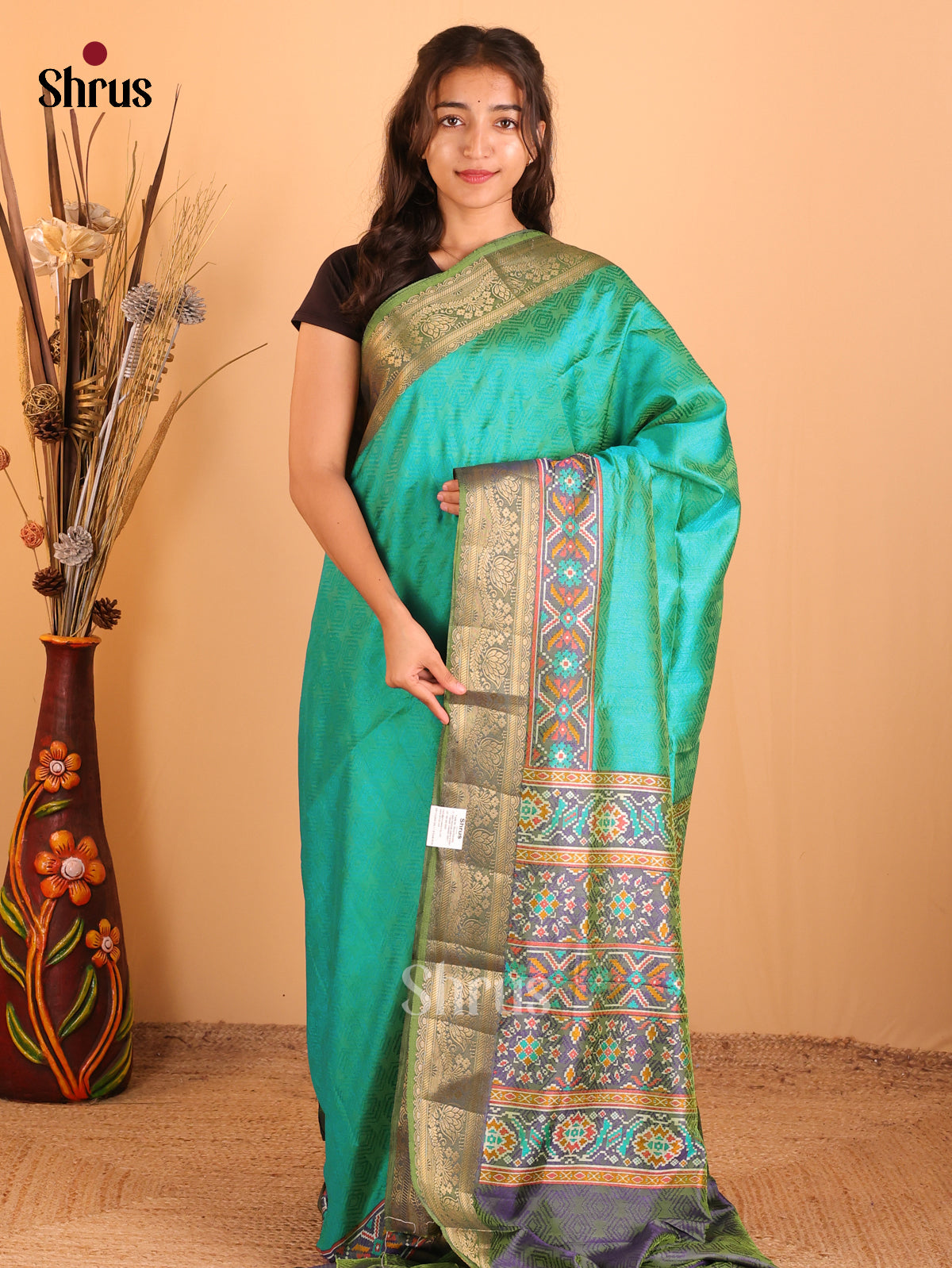 Teal Green & parrot Green - Semi Patola Saree - DCS18067 - Shop on Shrus.com