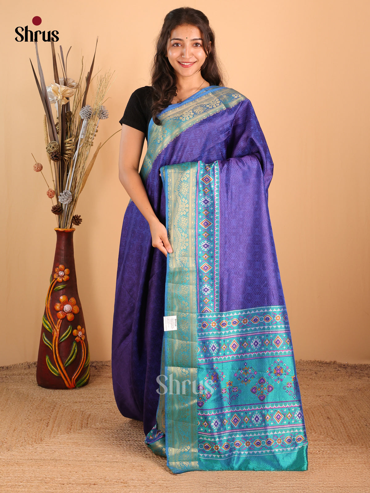 Purple & Blue- Semi Patola Saree - Shop on Shrus.com